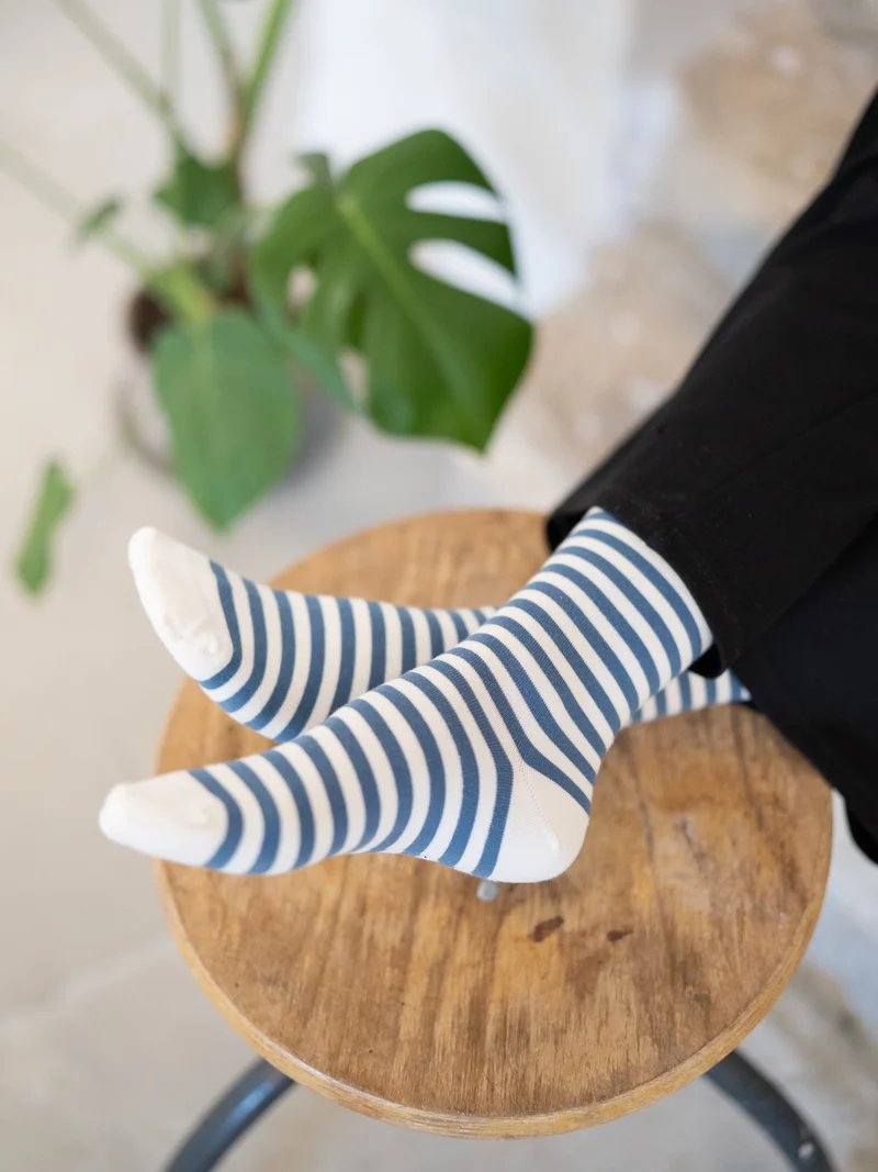 Streifensocken - creme blau | 2er Pack