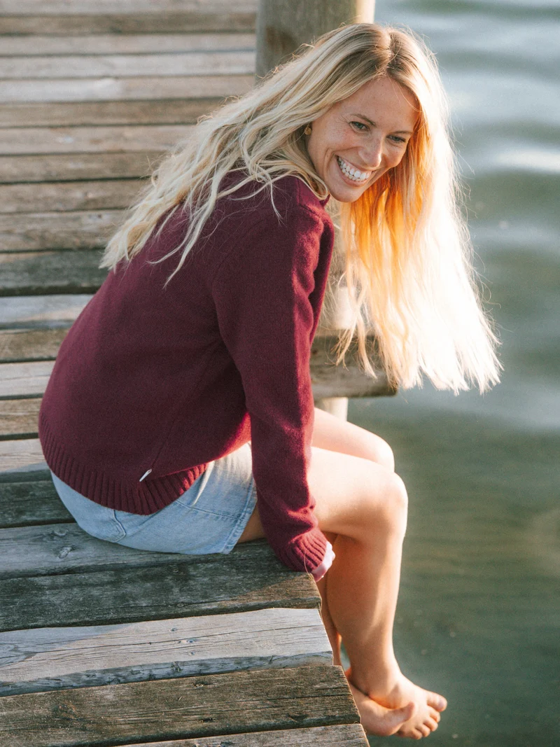 Frauen Merino Strickpullover - bordeaux