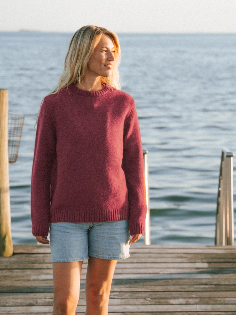 Frauen Merino Strickpullover - bordeaux