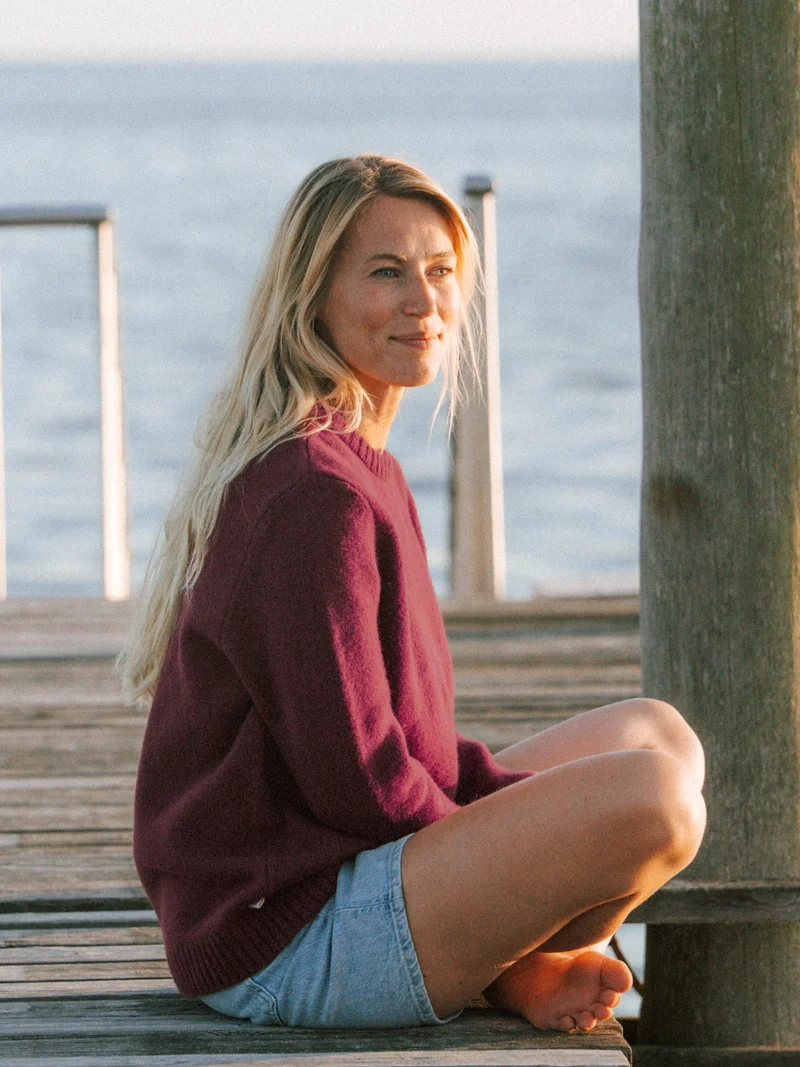 Frauen Merino Strickpullover - bordeaux