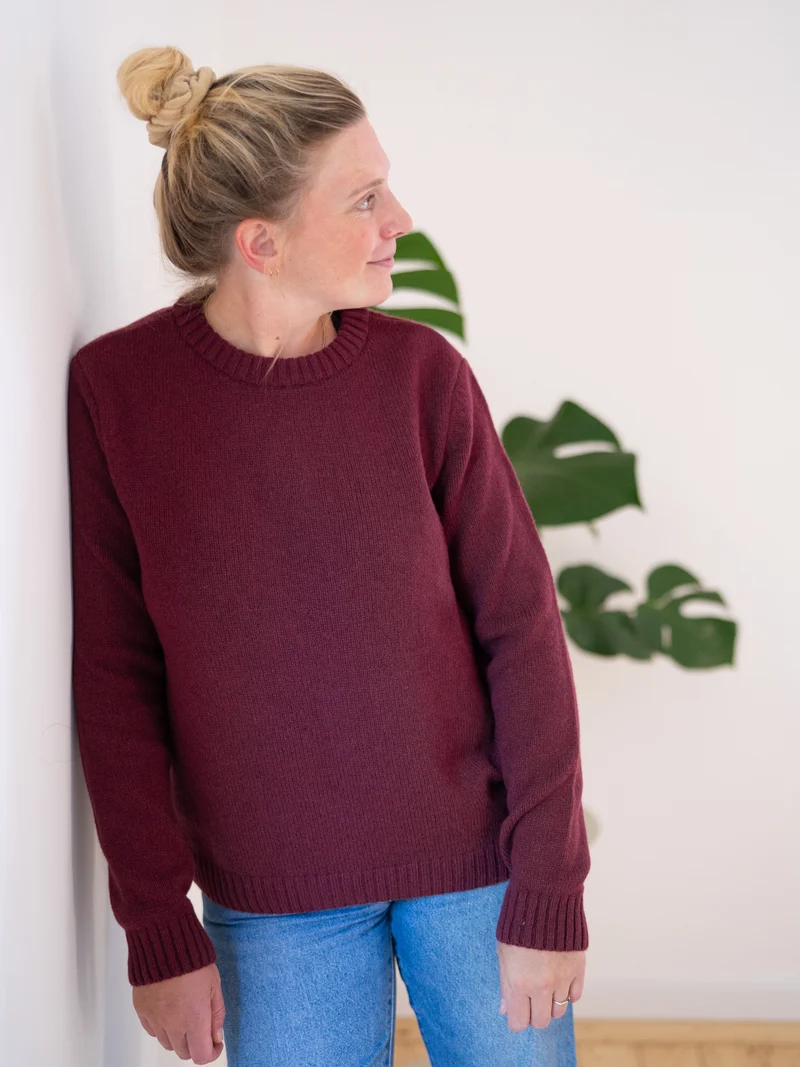 Frauen Merino Strickpullover - bordeaux