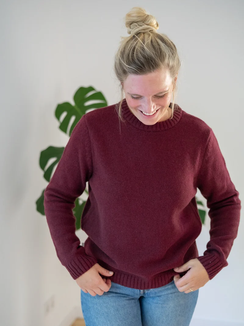 Frauen Merino Strickpullover - bordeaux