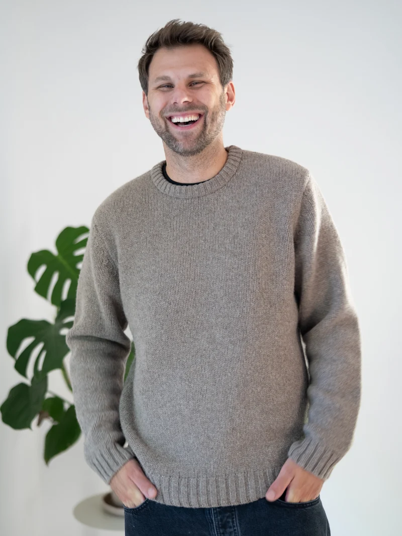 Männer Merino Strickpullover - braunmeliert