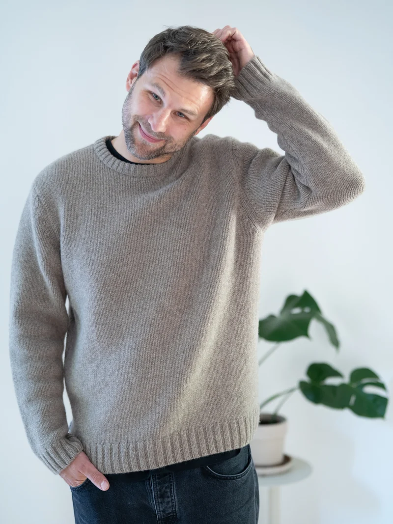Männer Merino Strickpullover - braunmeliert