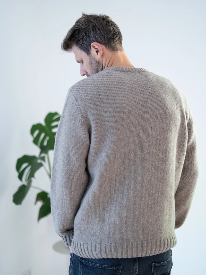 Männer Merino Strickpullover - braunmeliert