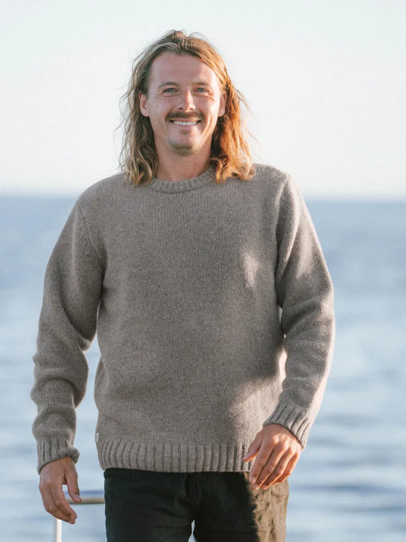 Männer Merino Strickpullover - braunmeliert