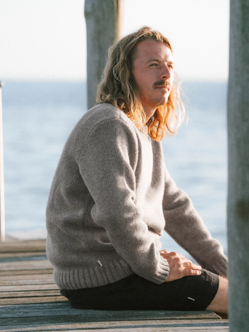 Männer Merino Strickpullover - braunmeliert