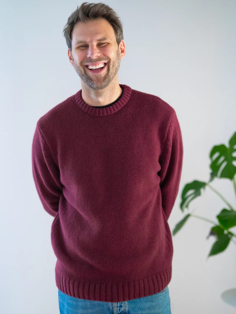 Männer Merino Strickpullover - bordeaux