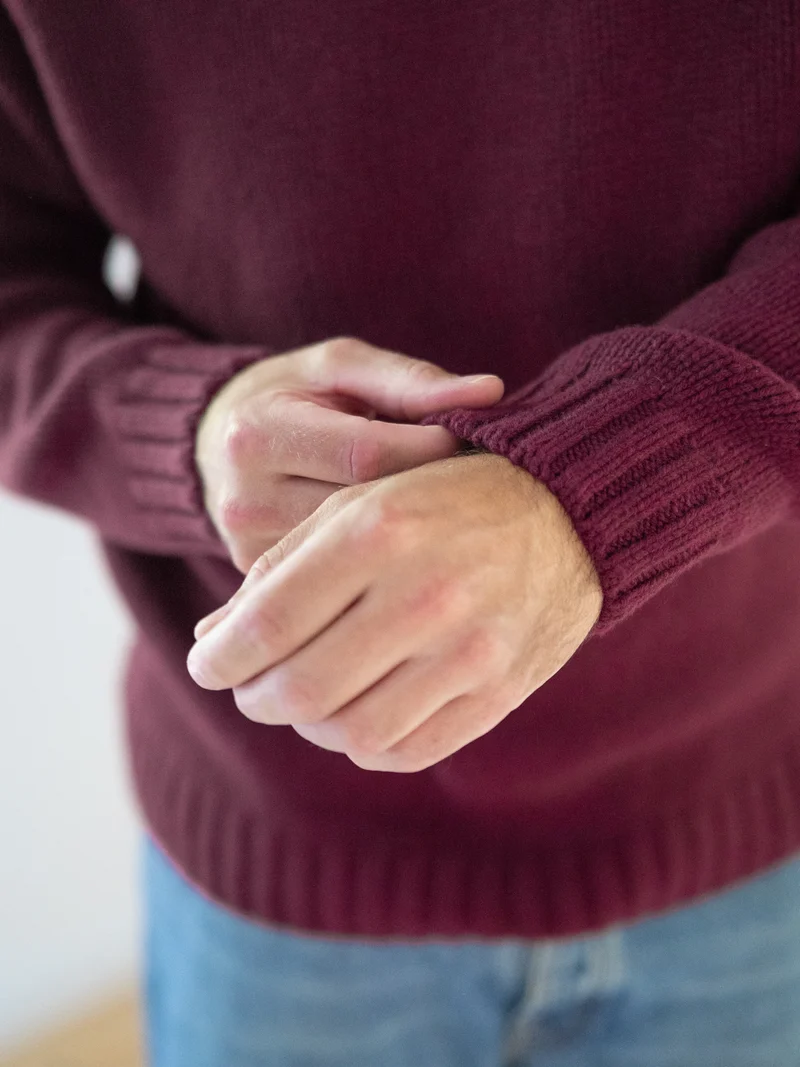 Männer Merino Strickpullover - bordeaux