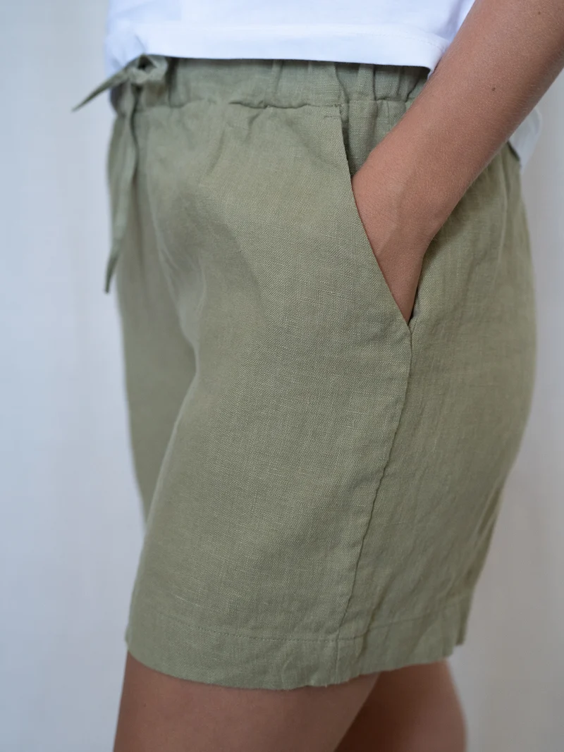 Frauen Leinenshorts - salbei