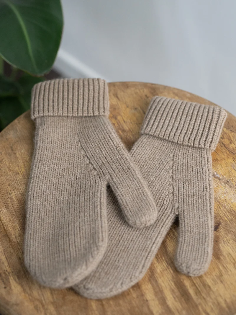 Merino Strick Fäustlinge - sand