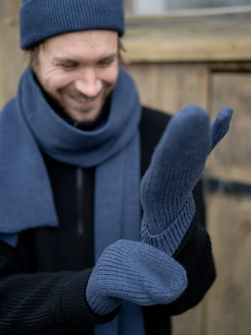 Merino Strick Fäustlinge - nachtblau