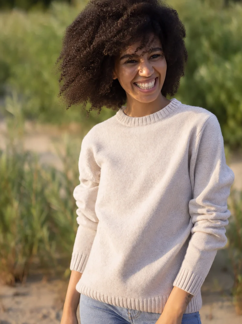 Frauen Merino Strickpullover - beigemeliert