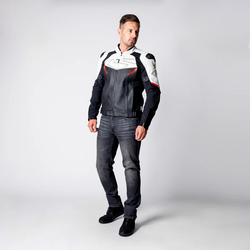 Ace 1.0 Lederjacke - schwarz-weiss-rot