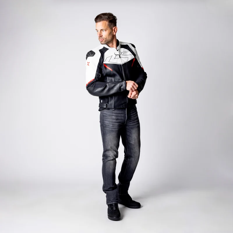 Ace 1.0 Lederjacke - schwarz-weiss-rot