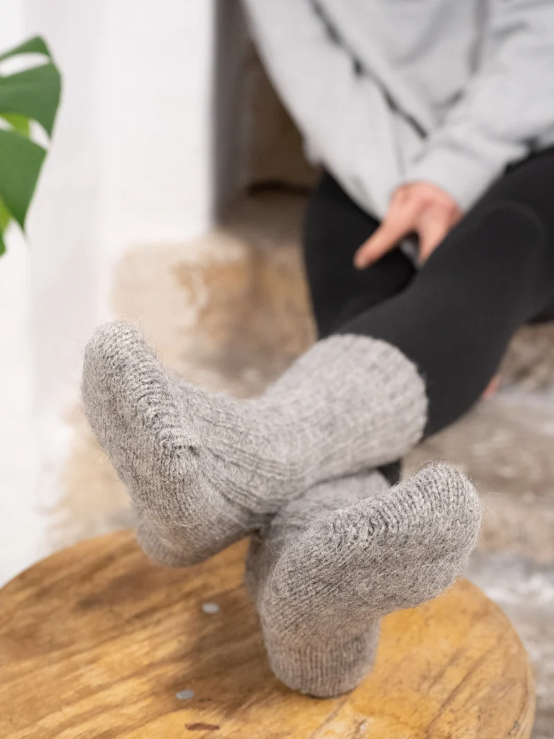 Alpaka Schafwollsocken - grau