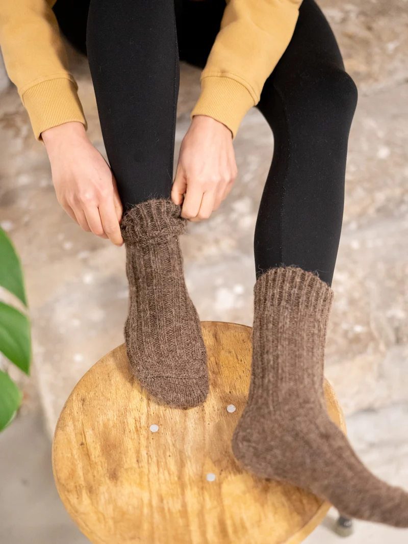 Alpaka Schafwollsocken - braun