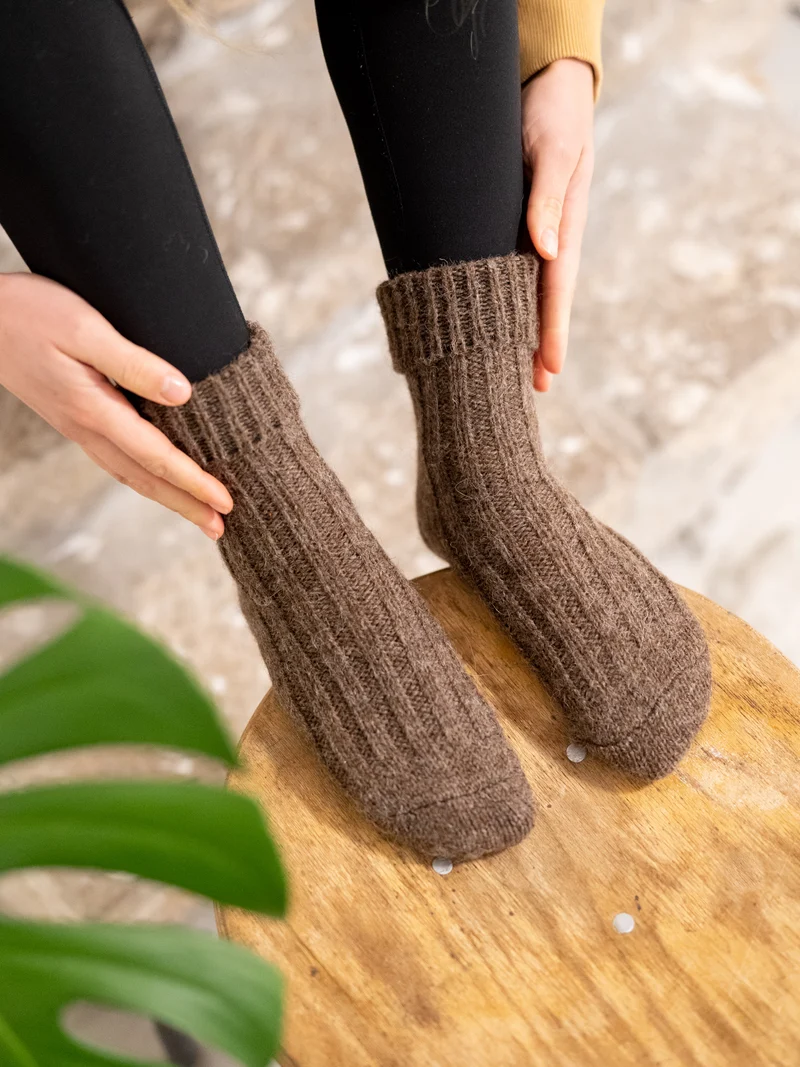 Alpaka Schafwollsocken - braun