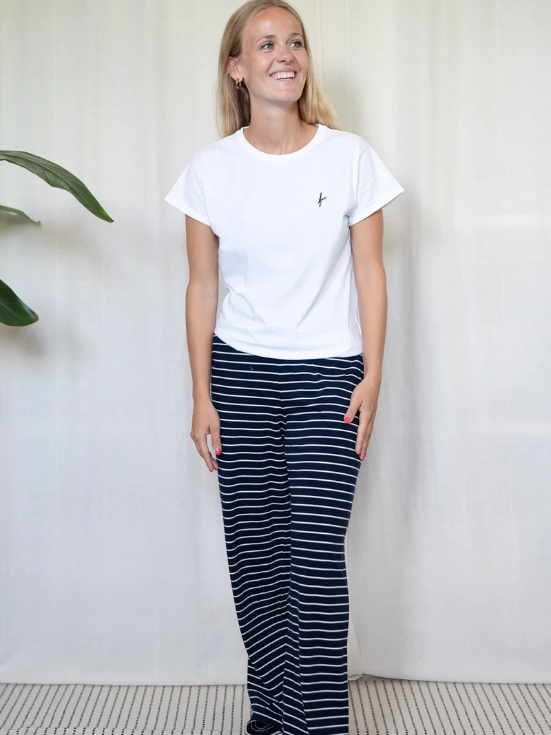 Gestreifte Frauen Hose - navy weiß