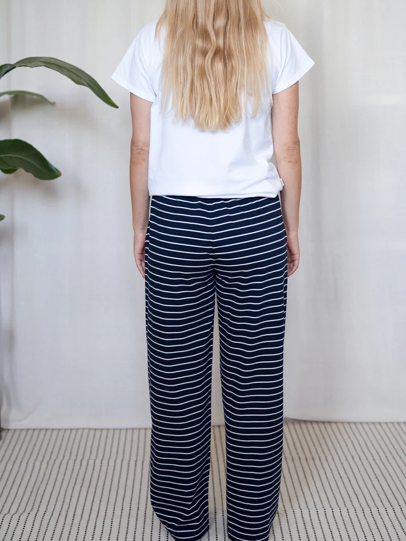 Gestreifte Frauen Hose - navy weiß