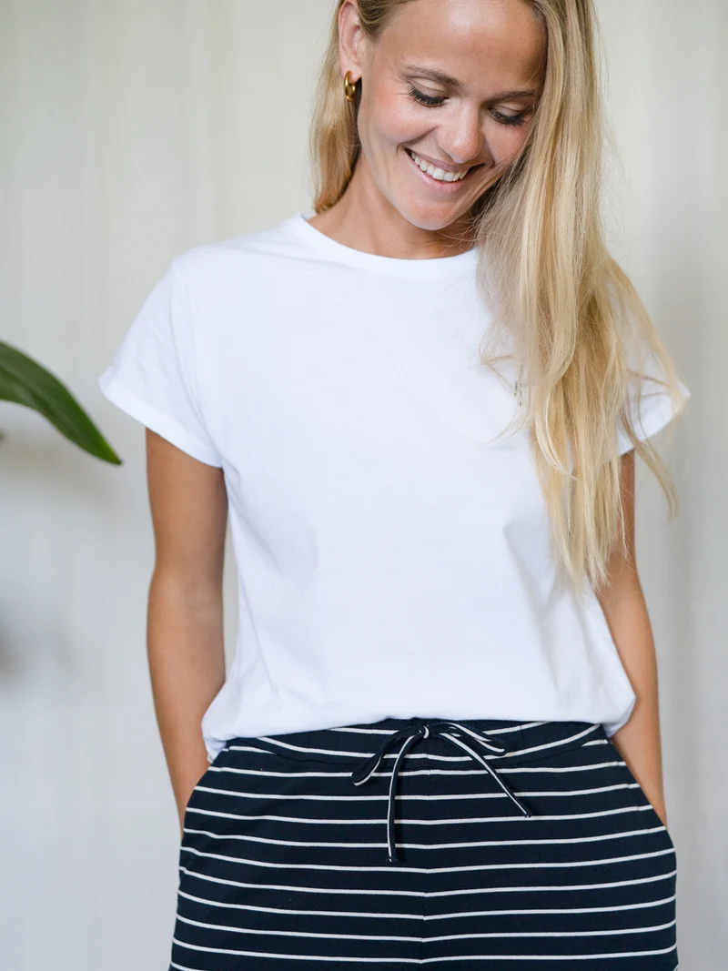 Gestreifte Frauen Hose - navy weiß