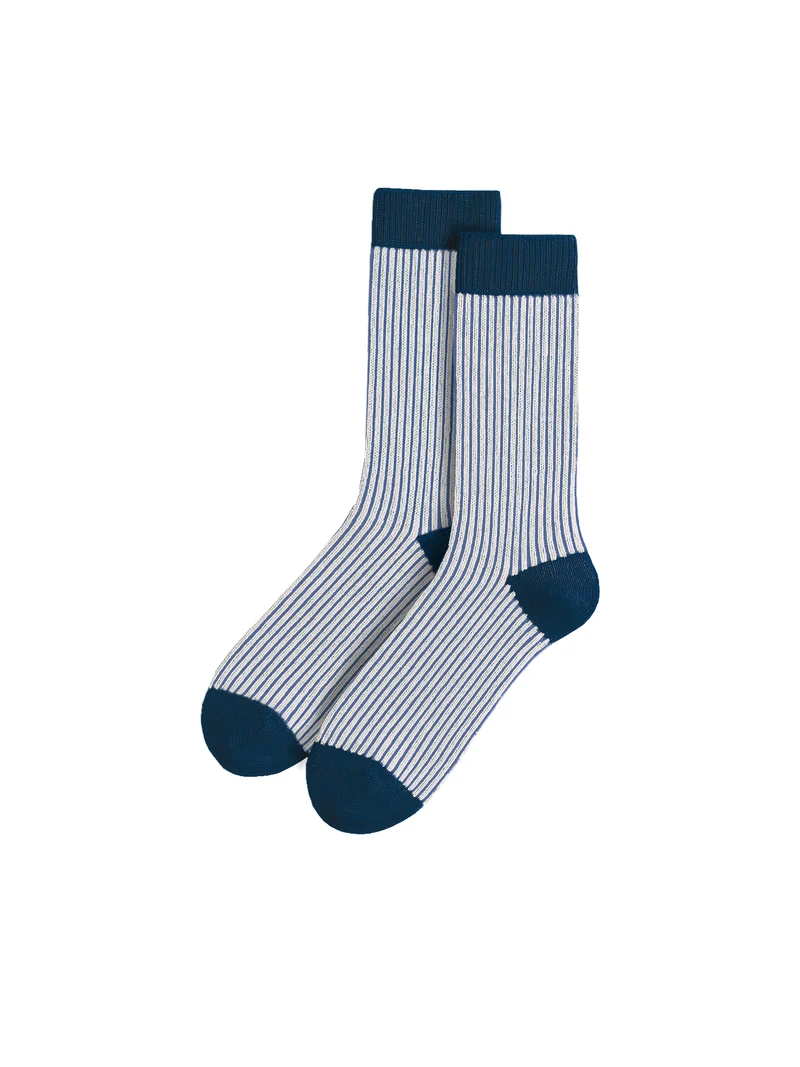Gestreifte Jacquard Socken - creme navy