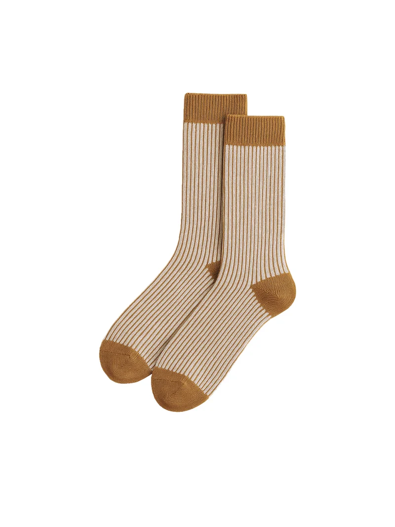 Gestreifte Jacquard Socken - creme senf