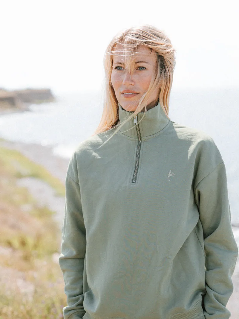 Frauen fux Half Zip Sweater - seegras