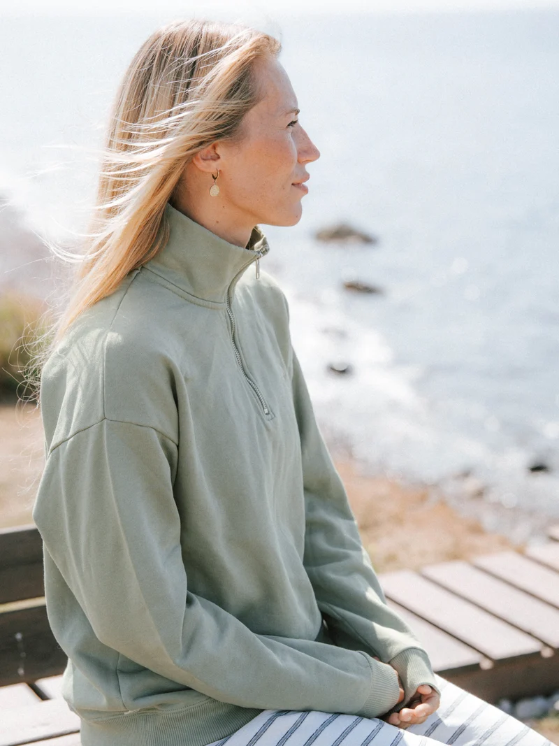 Frauen fux Half Zip Sweater - seegras