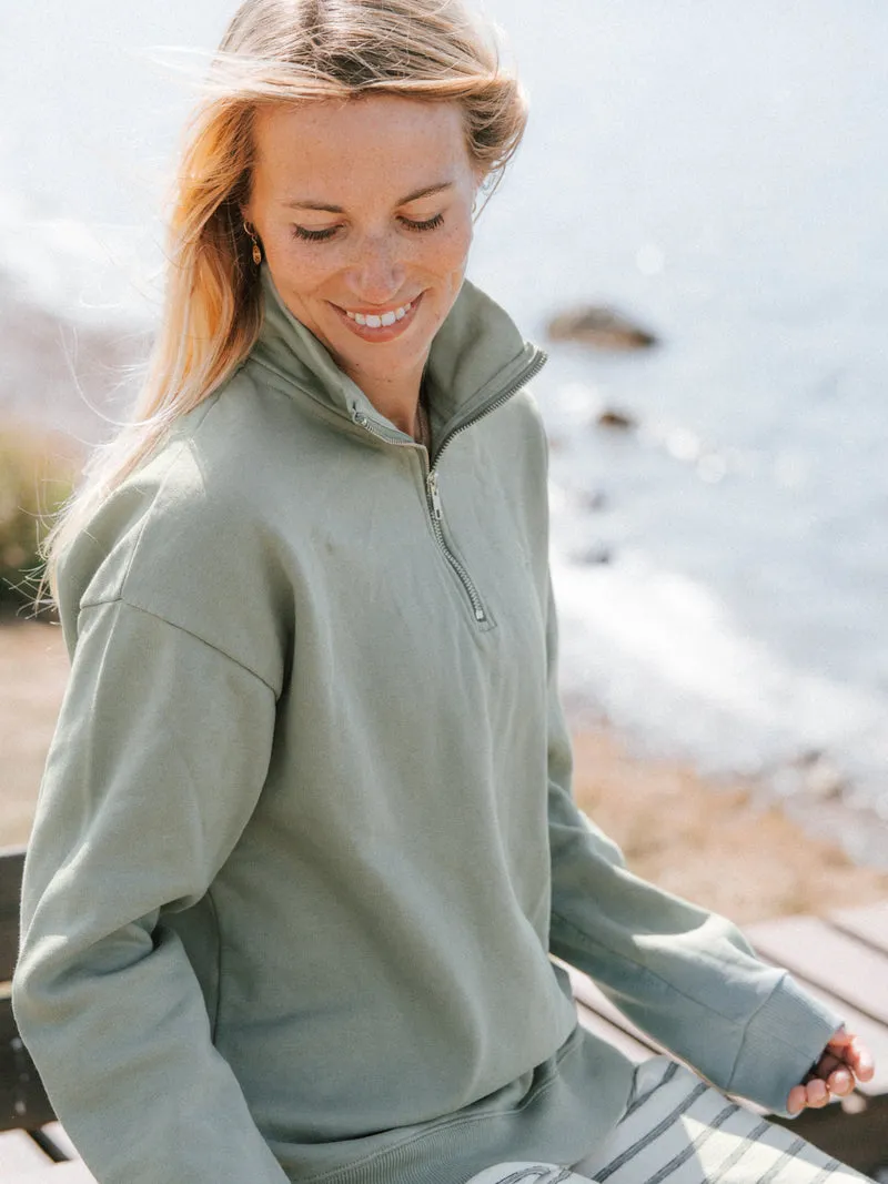 Frauen fux Half Zip Sweater - seegras