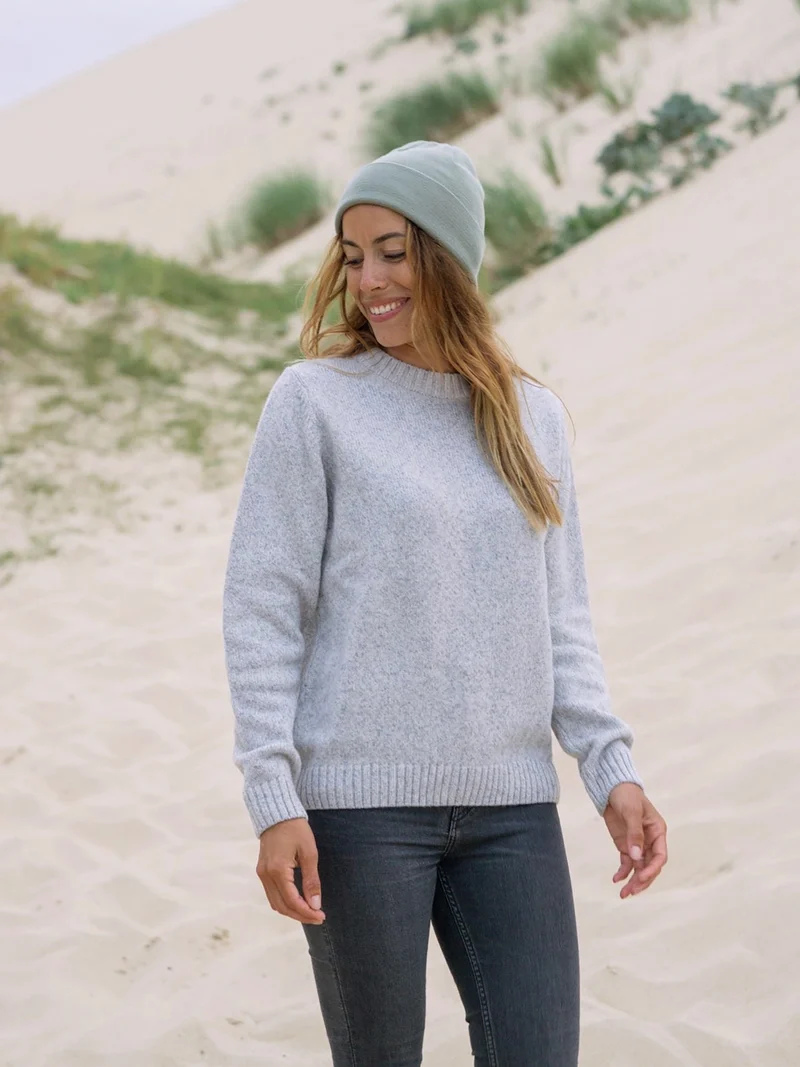 Frauen Merino Strickpullover - graumeliert