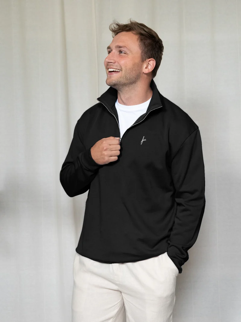 Männer fux Half Zip Sweater - schwarz