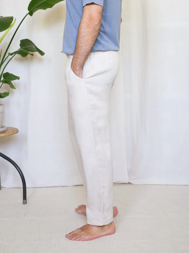 Männer Leinenhose - cremeweiß