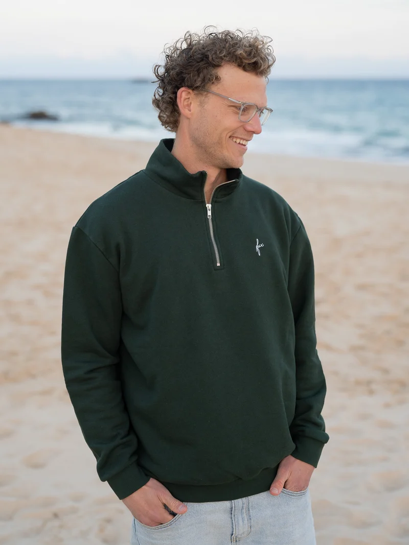 Männer fux Half Zip Sweater - grün