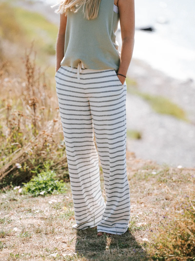 Gestreifte Frauen Hose Milos - cremeweiß salbei