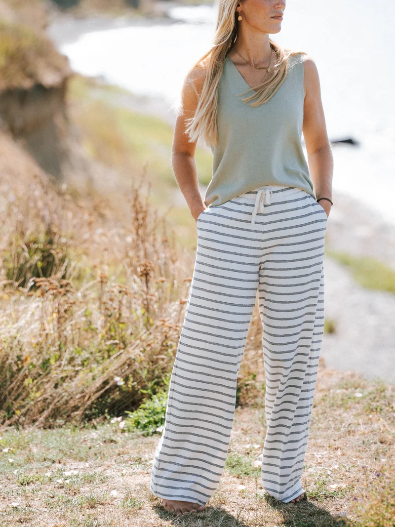 Gestreifte Frauen Hose Milos - cremeweiß salbei