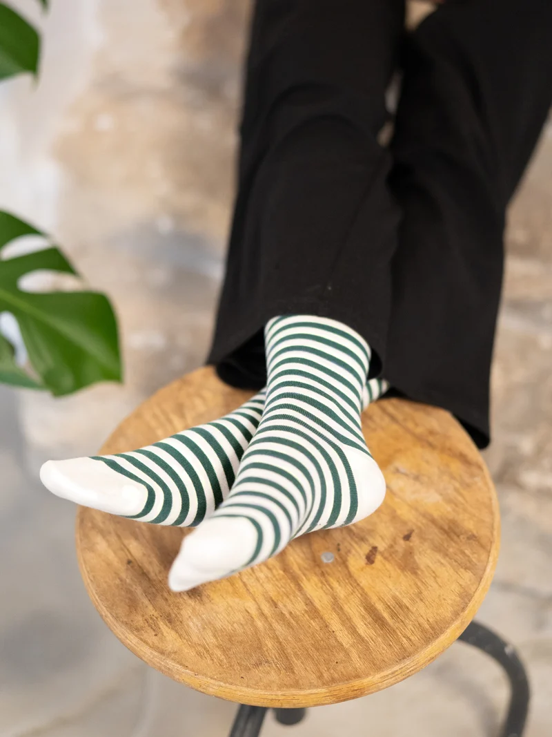 Streifensocken - creme grün | 2er Pack