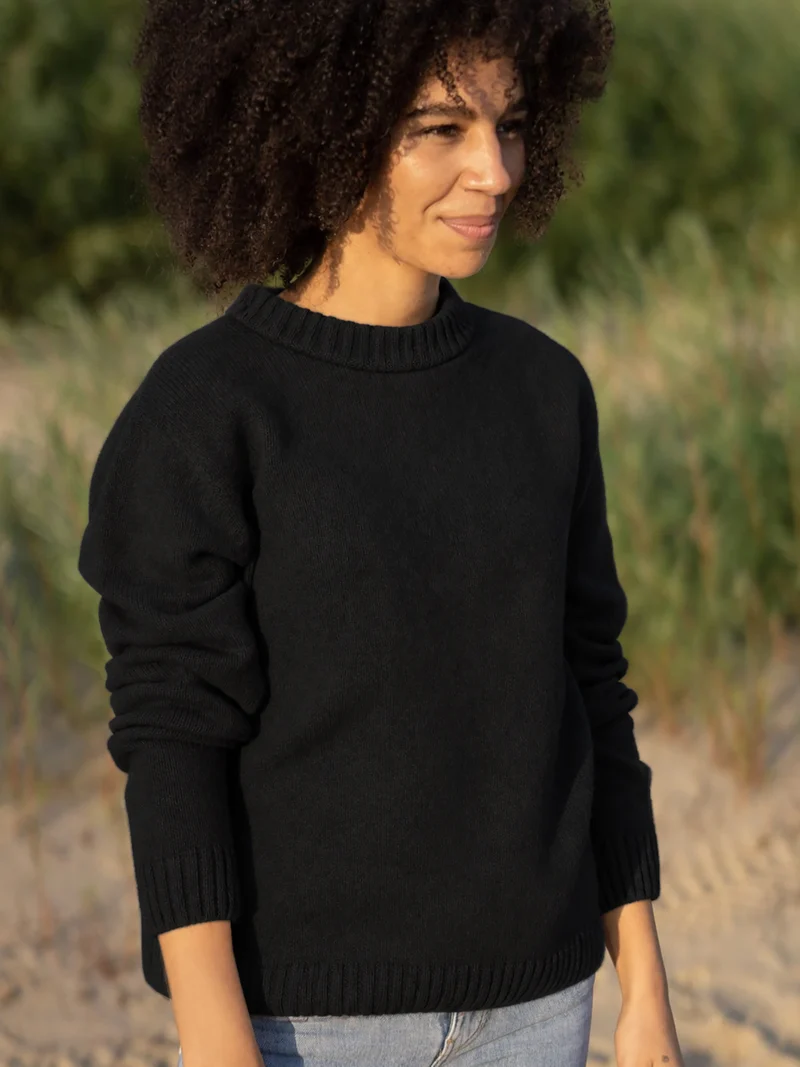 Frauen Merino Strickpullover - schwarz