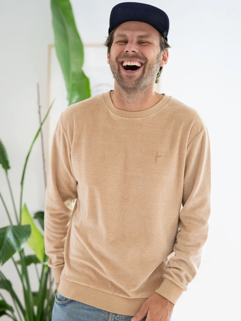 Männer Samt Pullover - beige gelb geriffelt
