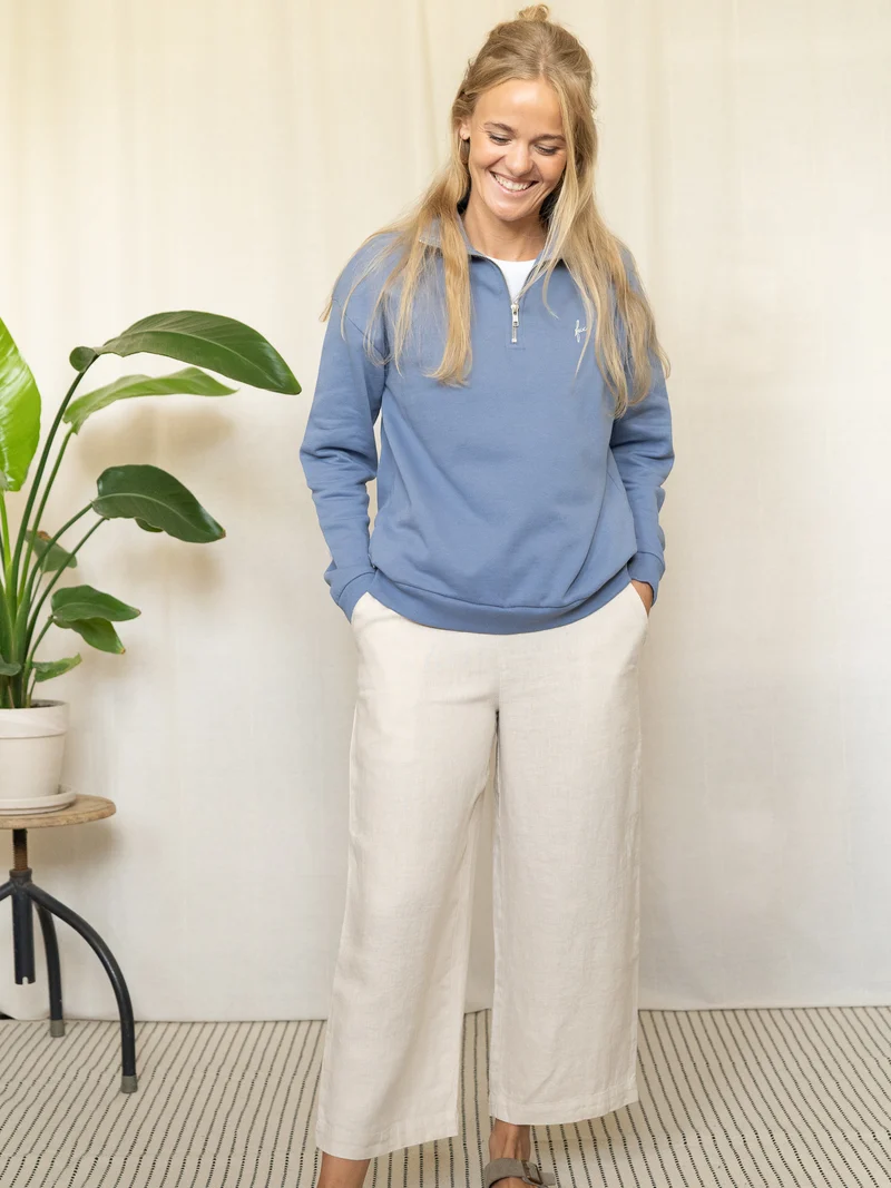 Frauen fux Half Zip Sweater - hellblau
