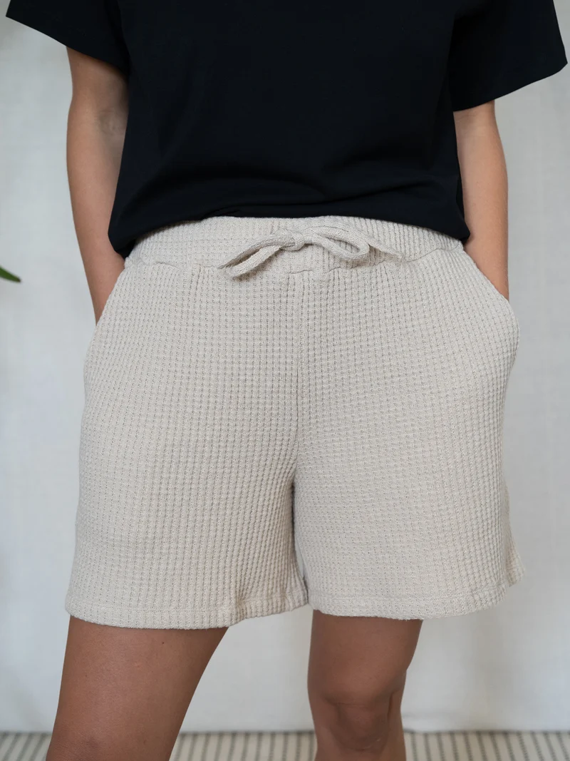 Frauen Waffelstrick Shorts - beige