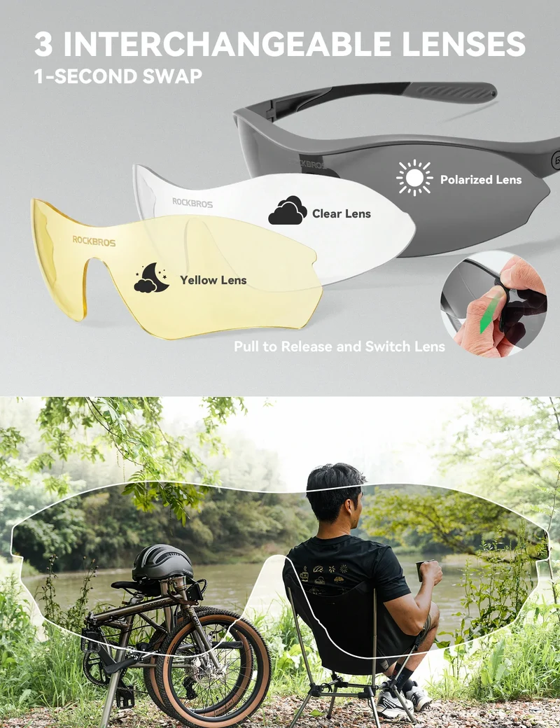 Sport-Radfahrsonnenbrille mit 3 austauschbaren UV400-Gläsern