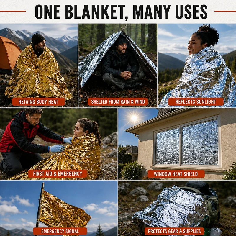 Emergency Rescue Foil Blankets (10 Pack), Thermal Mylar, Waterproof