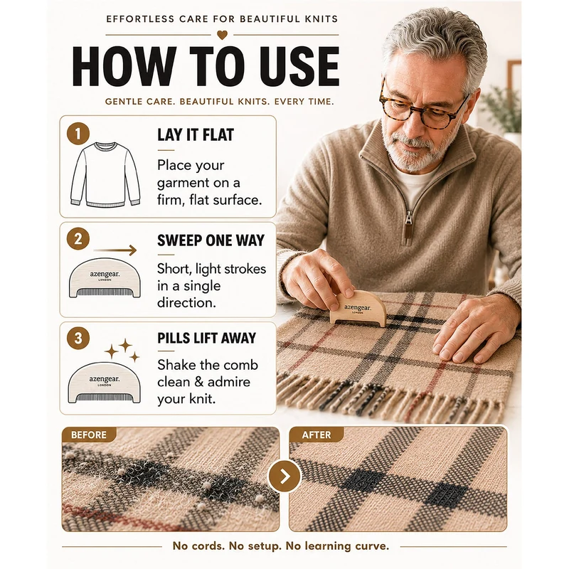 Cashmere Comb, Sweater Comb to Remove Pills, Lint, Fuzz from Clothing