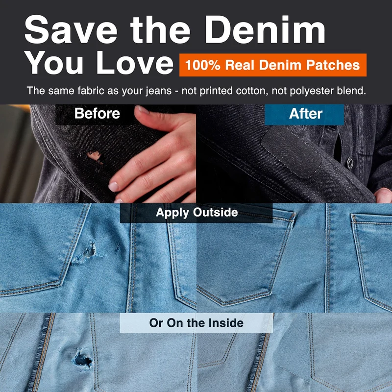 Iron-On Denim Repair Patches for Jeans (10 Pack)