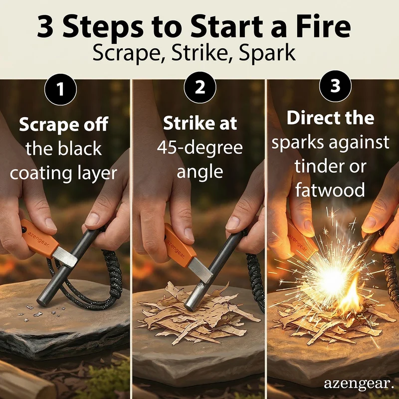 Ferro Rod, Firesteel, Fire Starter Kit (10cm x ⌀1cm)