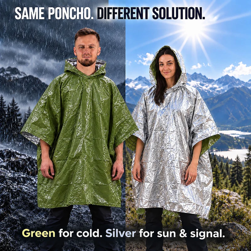 Emergency Survival Foil Poncho (4pc), Reversible