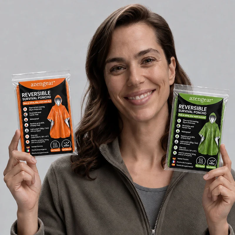 Emergency Survival Foil Poncho (4pc), Reversible