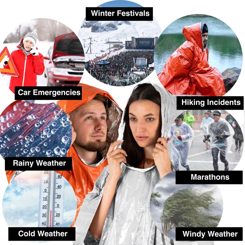 Emergency Survival Foil Poncho (4pc), Reversible