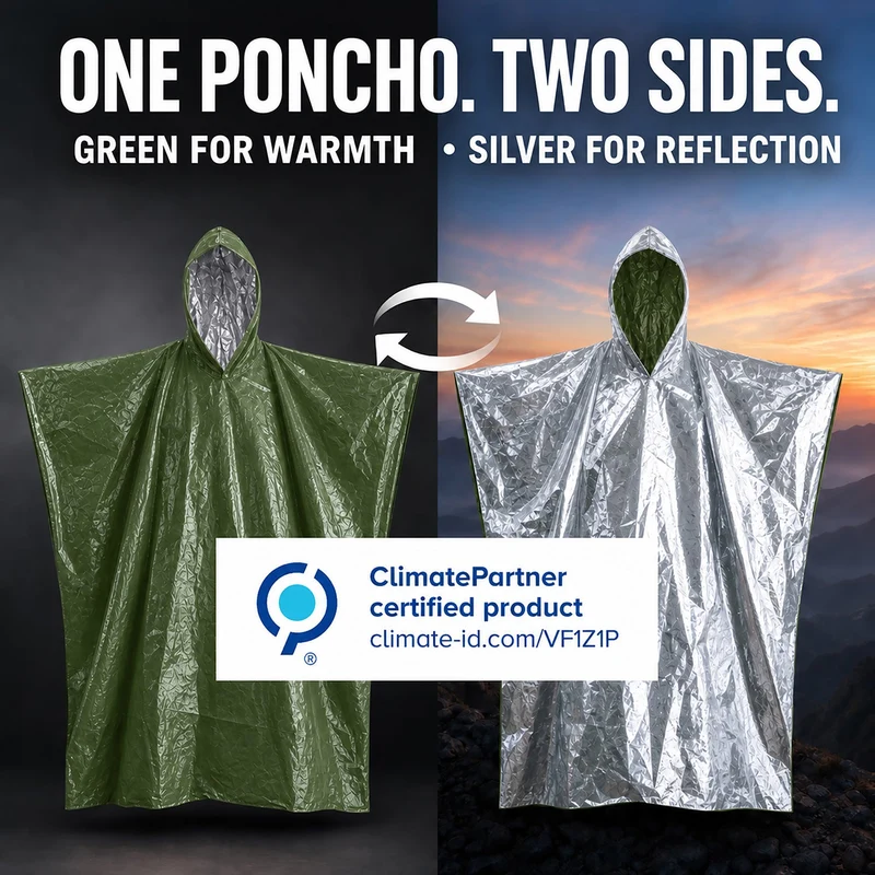 Emergency Survival Foil Poncho (4pc), Reversible